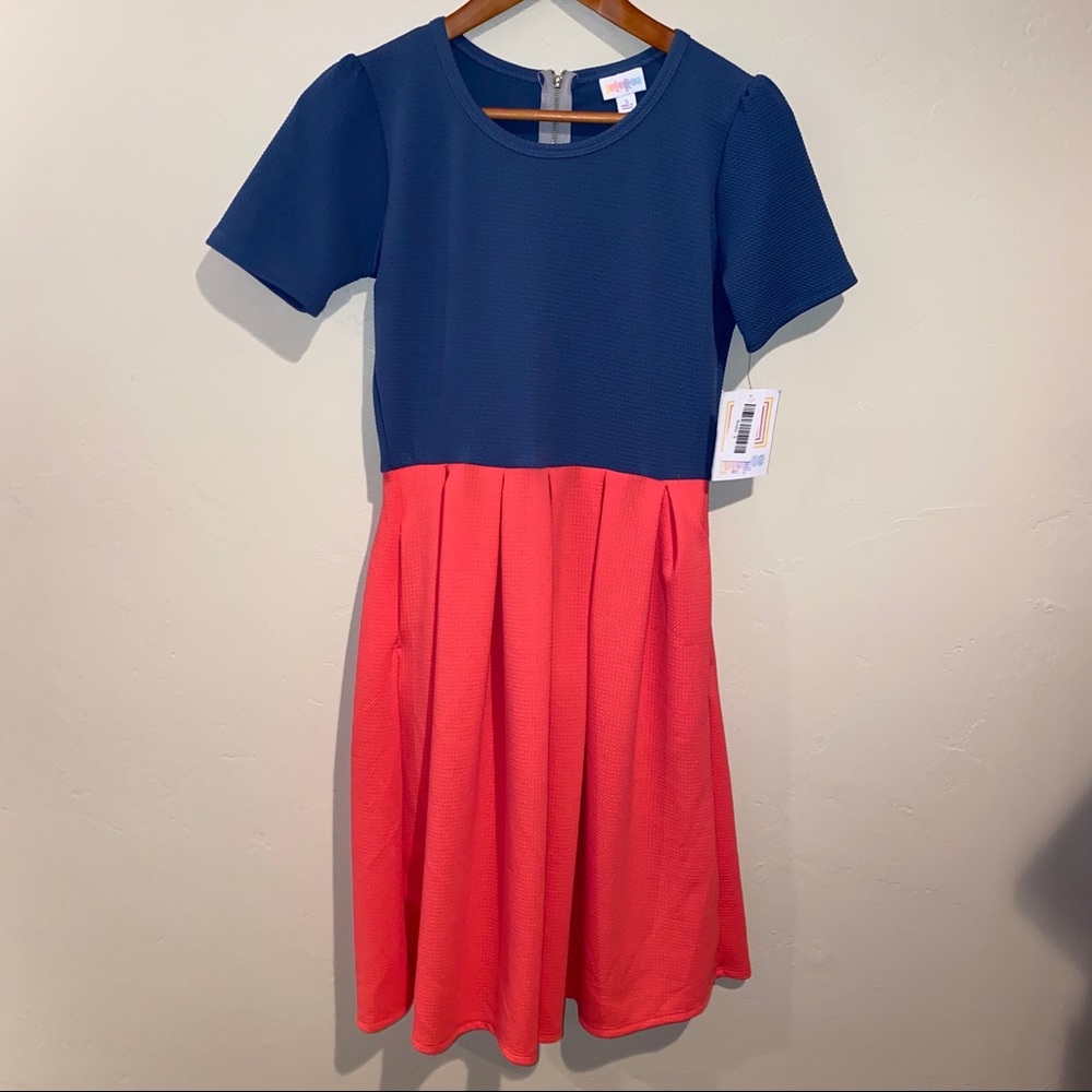 LulaRoe Amelia Dress Blue & Coral Size Small